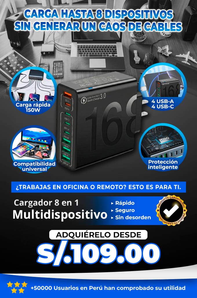 Cargador 8 en 1 multidispositivo 150W