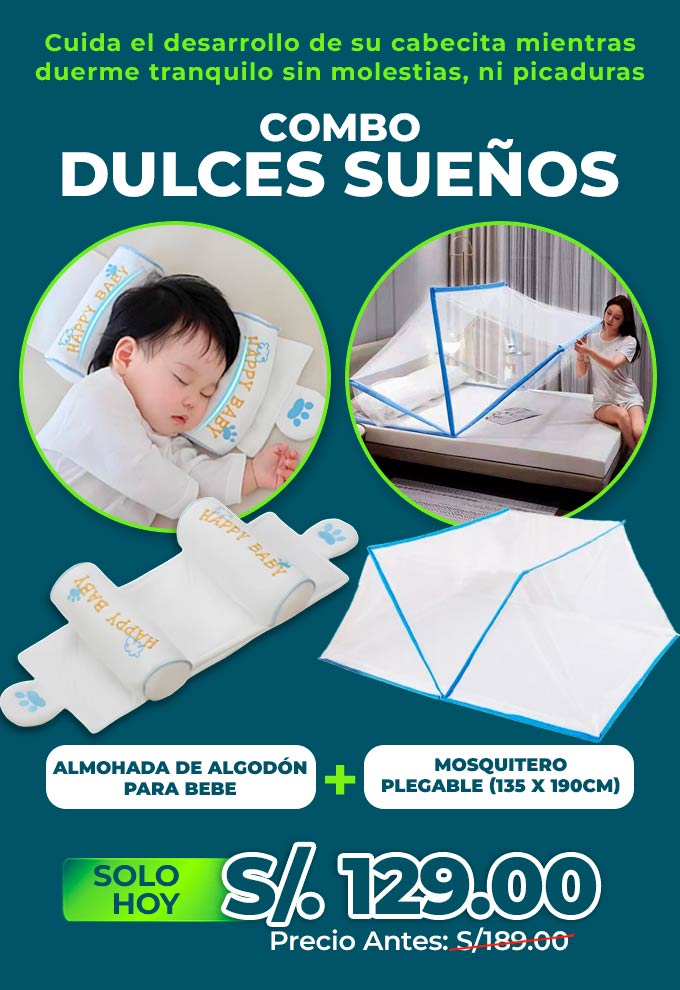 Almohada de algodón para bebé + mosquitero plegable